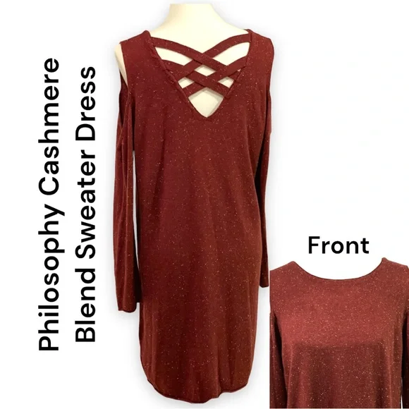 Philosophy Cashmere Blend Cold Shoulder Sweater Dress - Picture 1 of 6
